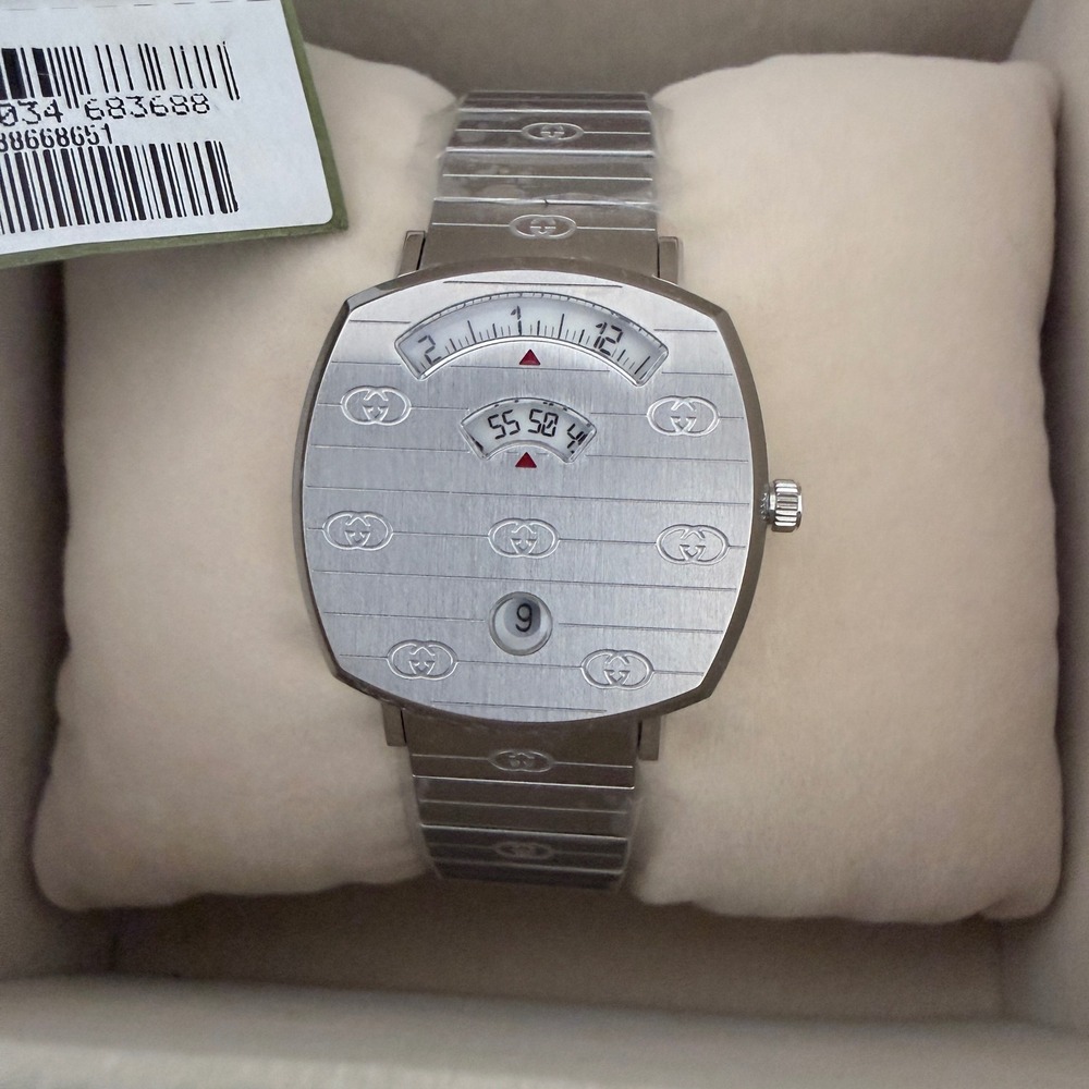 Gucci Grip Watch YA157401 Stainless Steel Silver Logo Engraved Swiss‎ Made 38mm